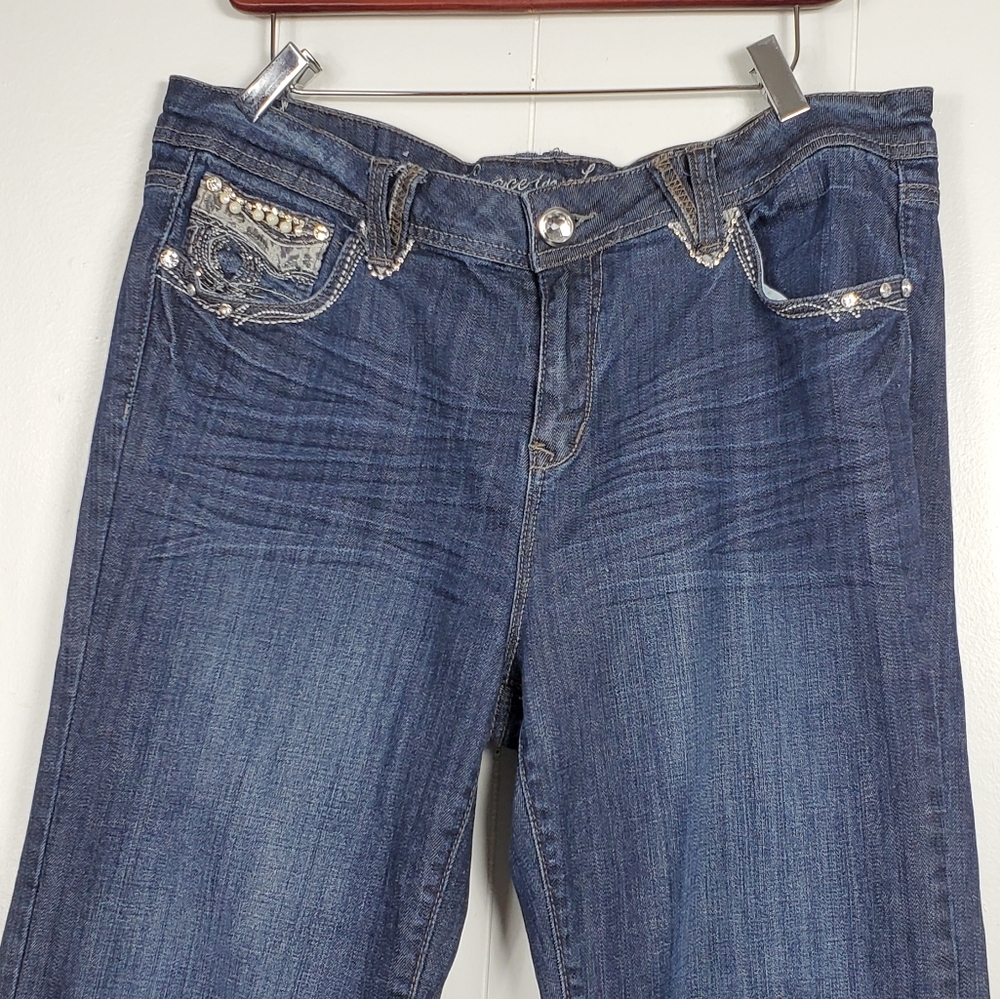 Grace in LA studded pearl embroidered rhinestone bling jeans - Picture 8 of 14